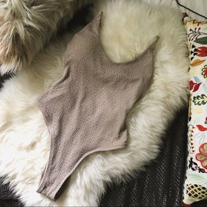 Aerie | Beige Smocked Super-Scoop Swimsuit | S